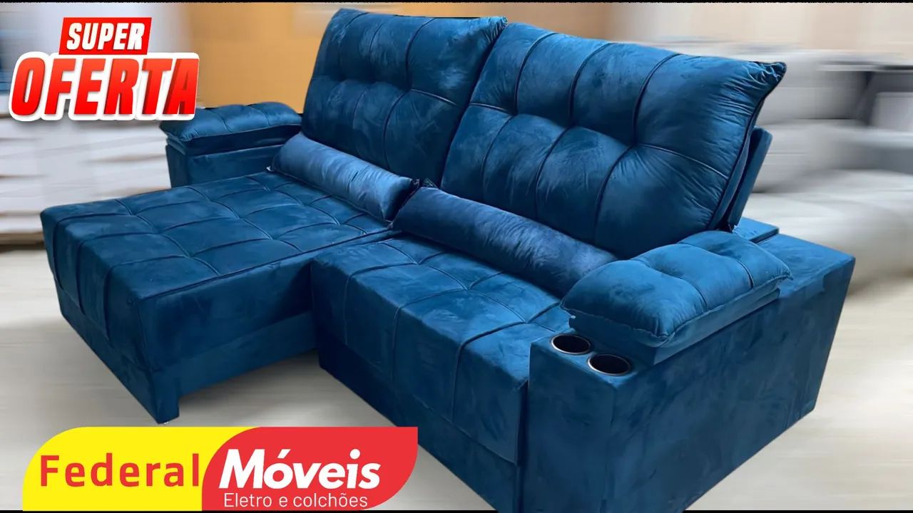 Sofá Retrátil e Reclinável Azul 2,10m Novo - Entregamos