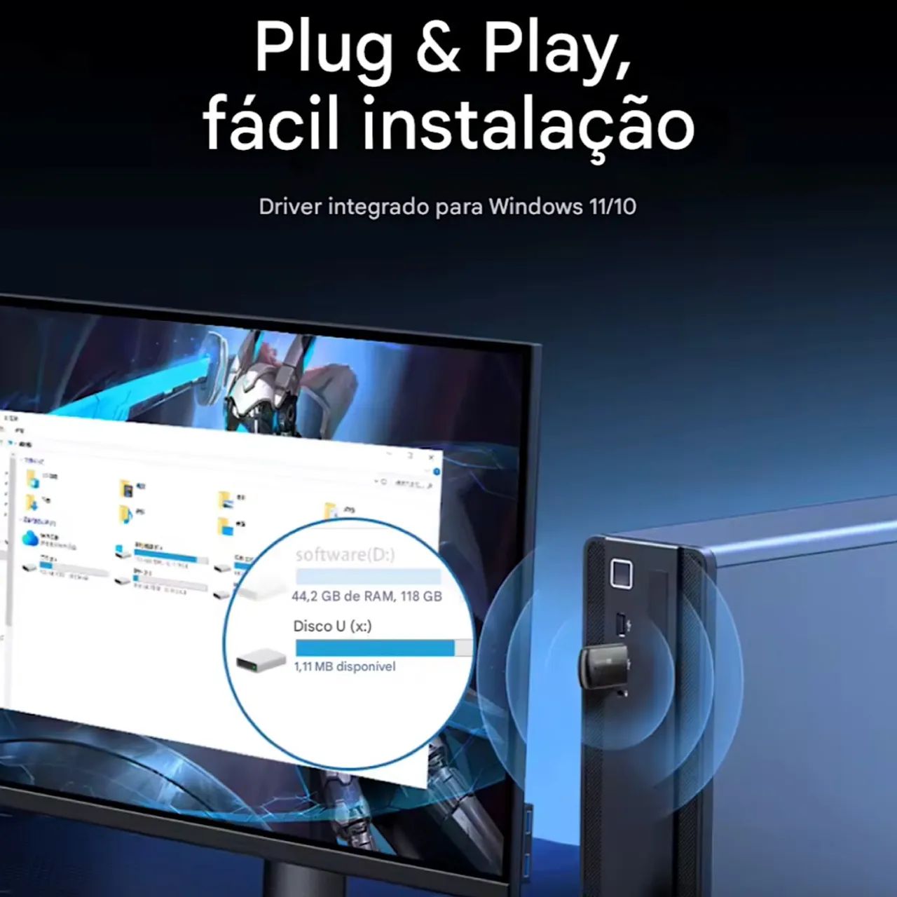 Adaptador wi fi 6 Ugreen Sem fio Usb Computador Sinal 2.4 e 5 ghz Wifi Notebook - Foto 4