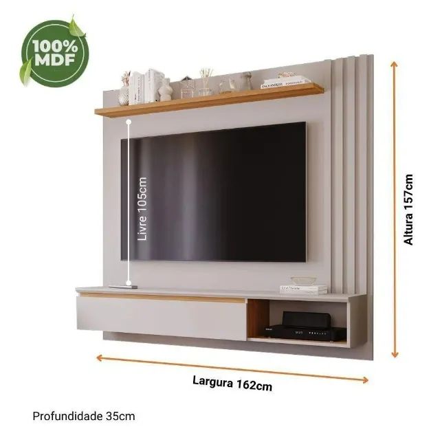 Painel para TV até 60 Polegadas Panamá Plus 100% MDF com 1 Porta Permóbili Off White/Natur - Foto 3