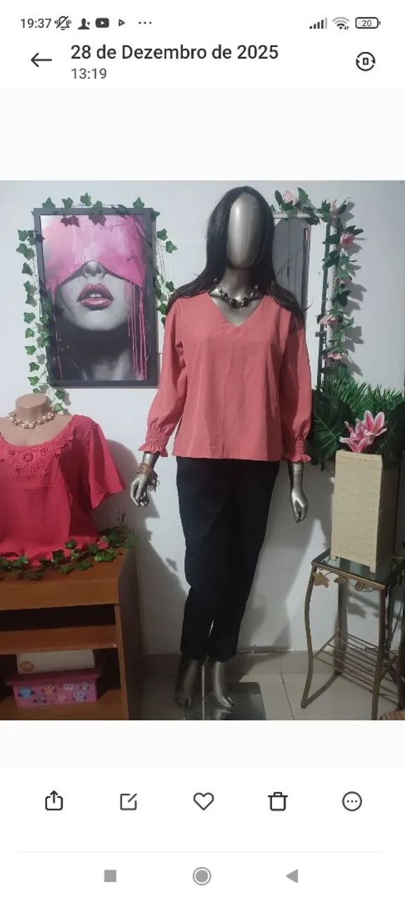 Blusas de Crepe Duna com Mangas Compridas e decote V. - Foto 3