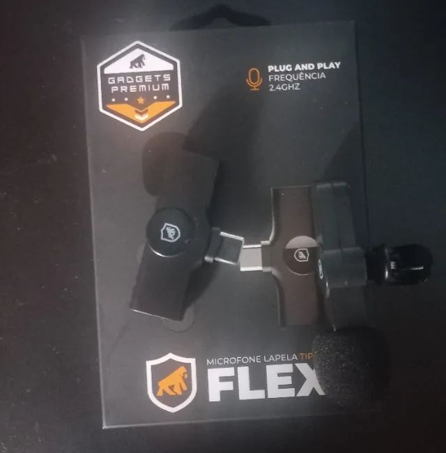 Microfone de Lapela Flex, Conexão USB tipo-c, Preto, GS-8907-IP, Gshield