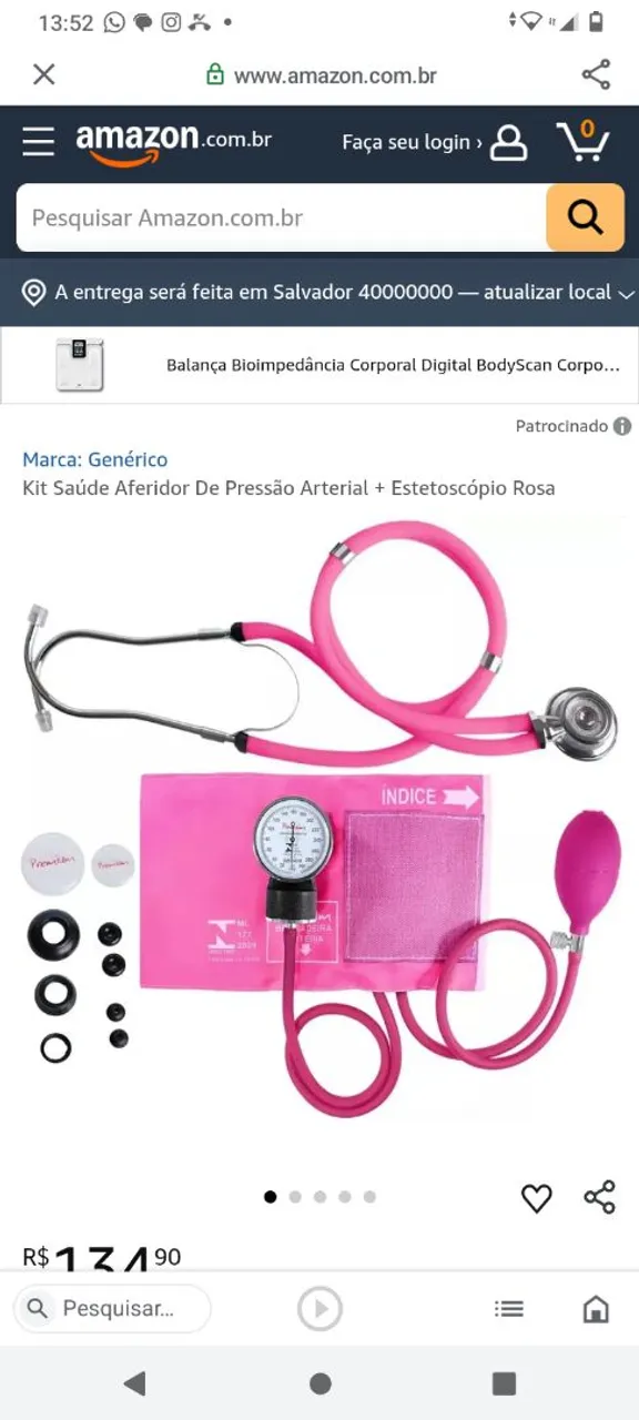 Kit Saúde Aferidor Pressão Arterial + Estetoscópio Rosa