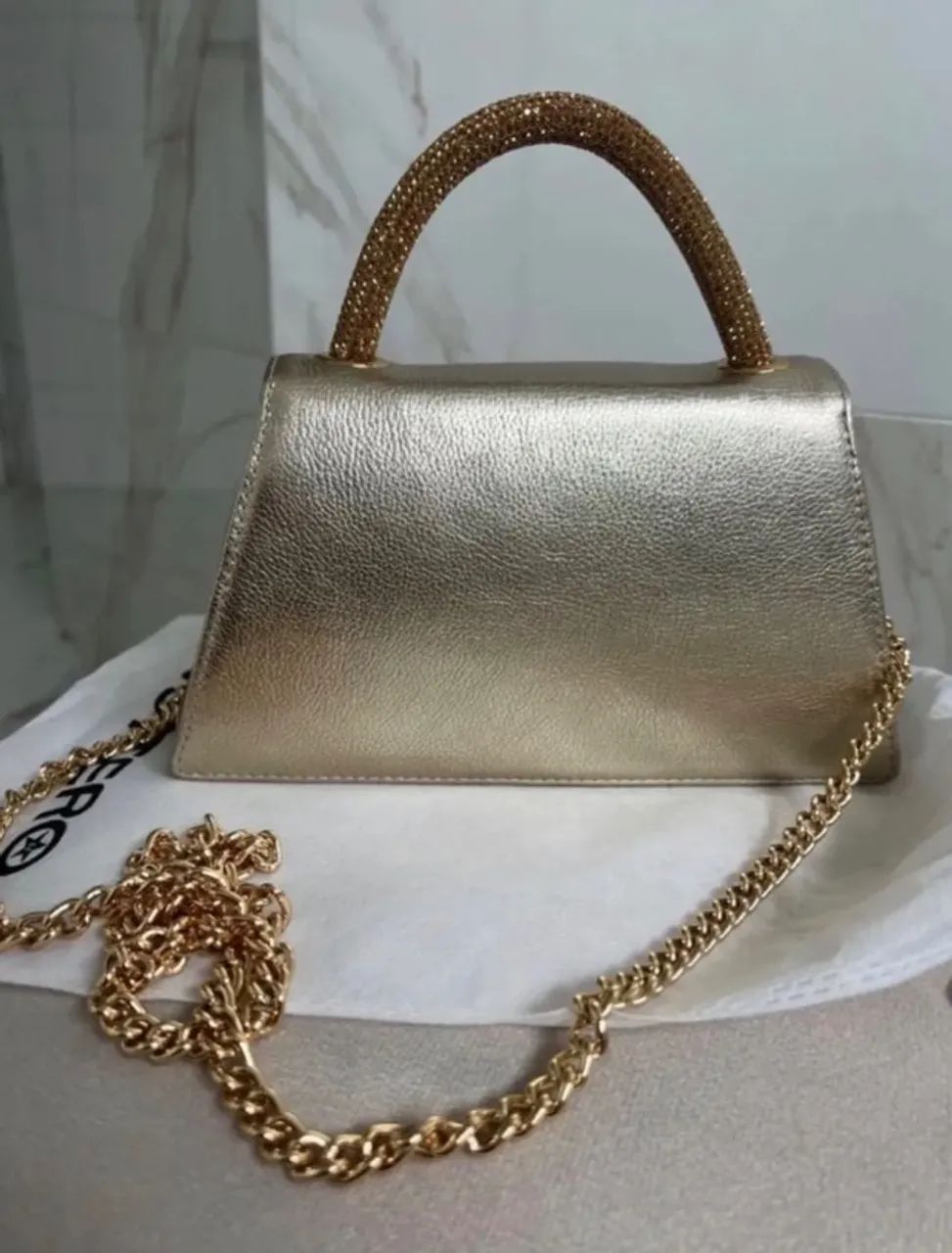 Bolsa Bottero Couro Legítimo Dourada Brilho - Foto 2