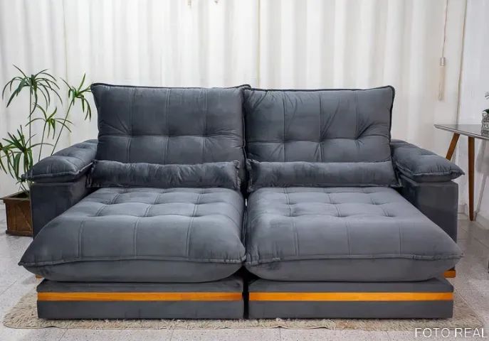 Sofá Reclinável Retrátil Cinza Puro 2m20cm 
