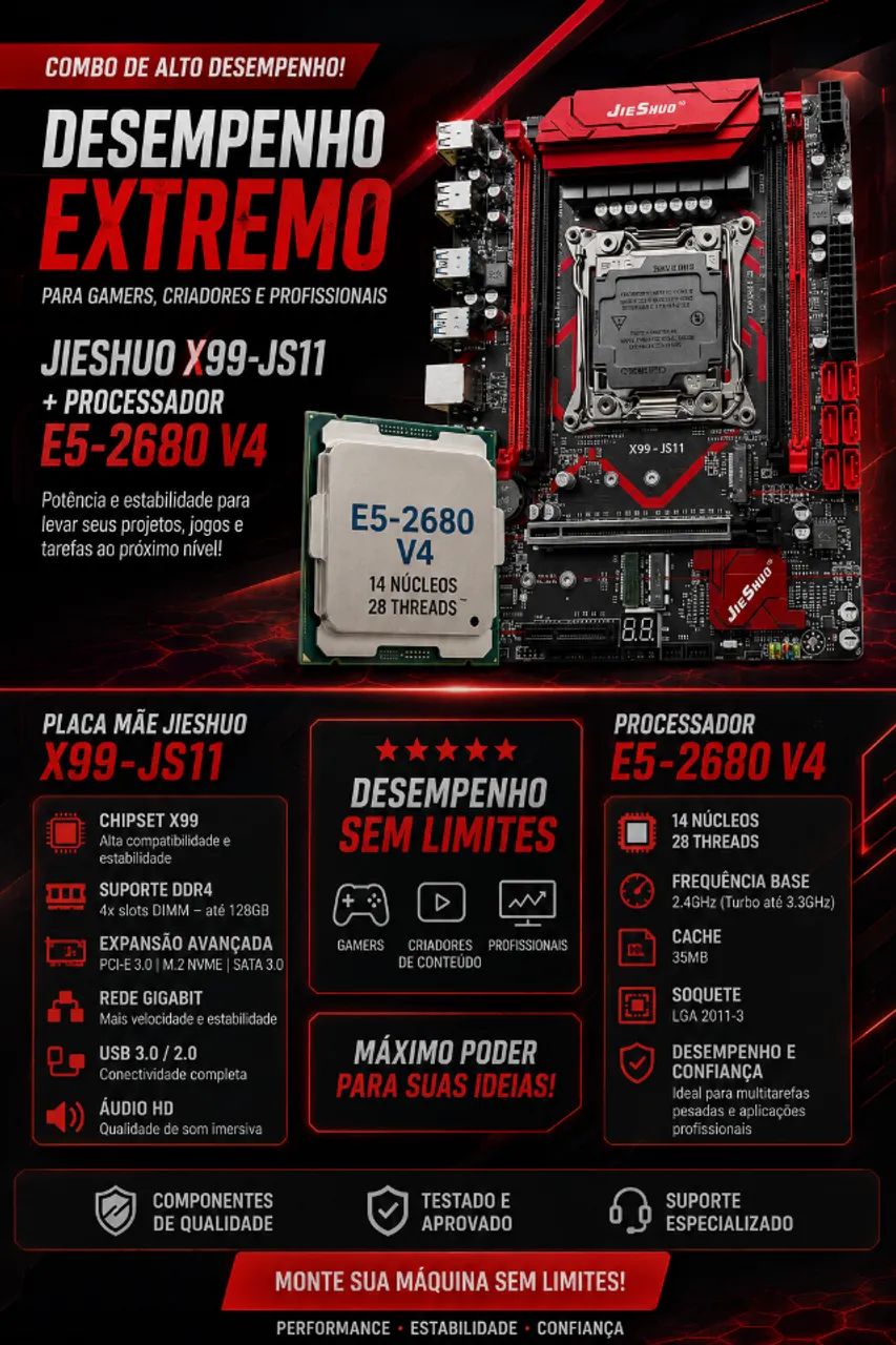 Kit X99 Lga2011-3 Xeon Placa mãe + processador NOVO - Peças de