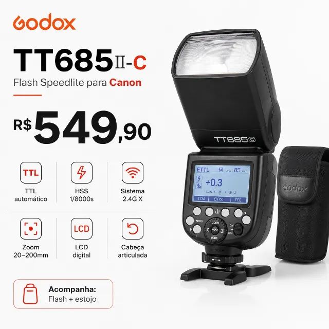 Flash Godox TT685II-C TTL para Canon HSS 2.4G com Estojo
