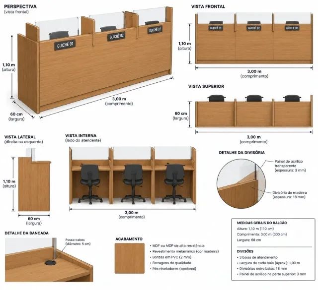 BALCÃO de ATENDIMENTO com 3 BAIAS - Foto 5