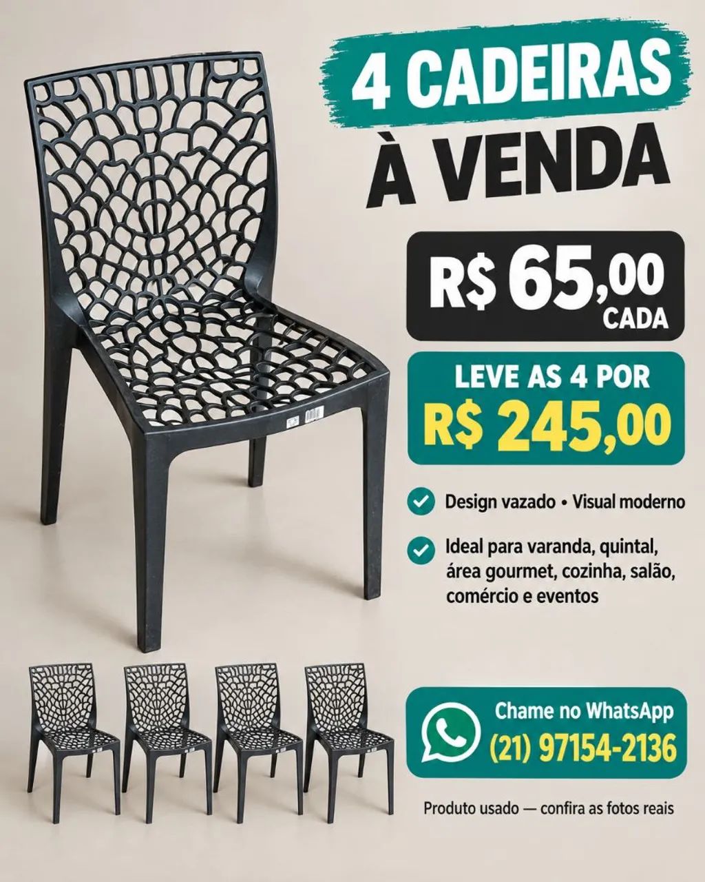 CADEIRAS PRETAS COM DESIGN VAZADO
