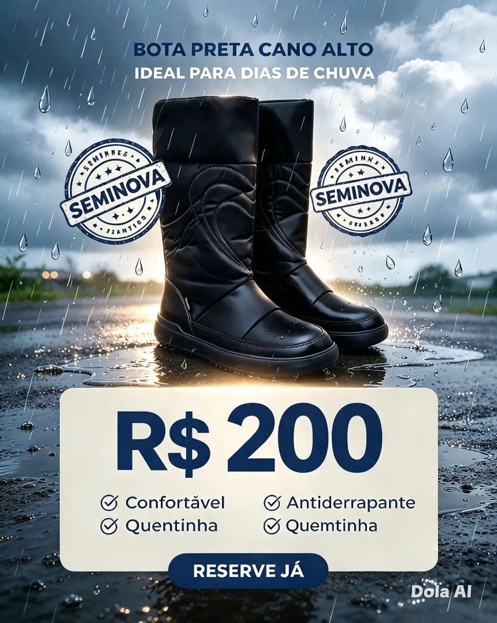 Bota cano longo bibi preta boradado coração 