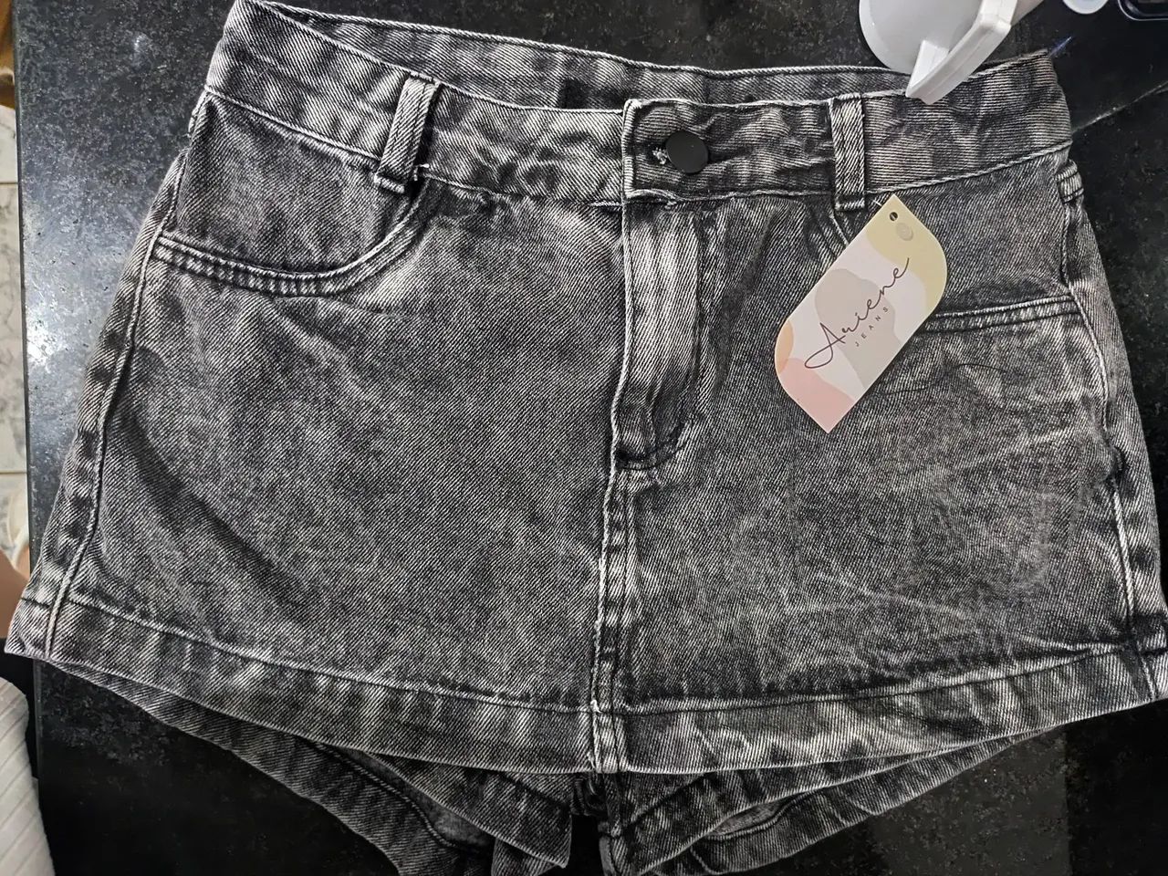 Short saia jeans preta nova P