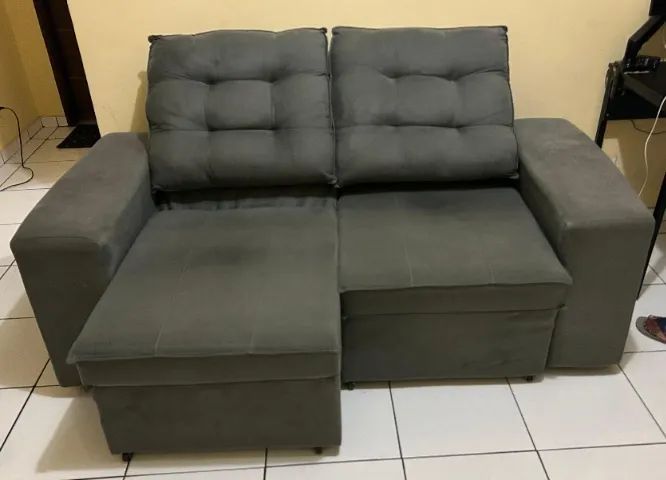 Sofá cinza 2 Lugares Retrátil Reclinável Suede Phormatta Abbas - Foto 2