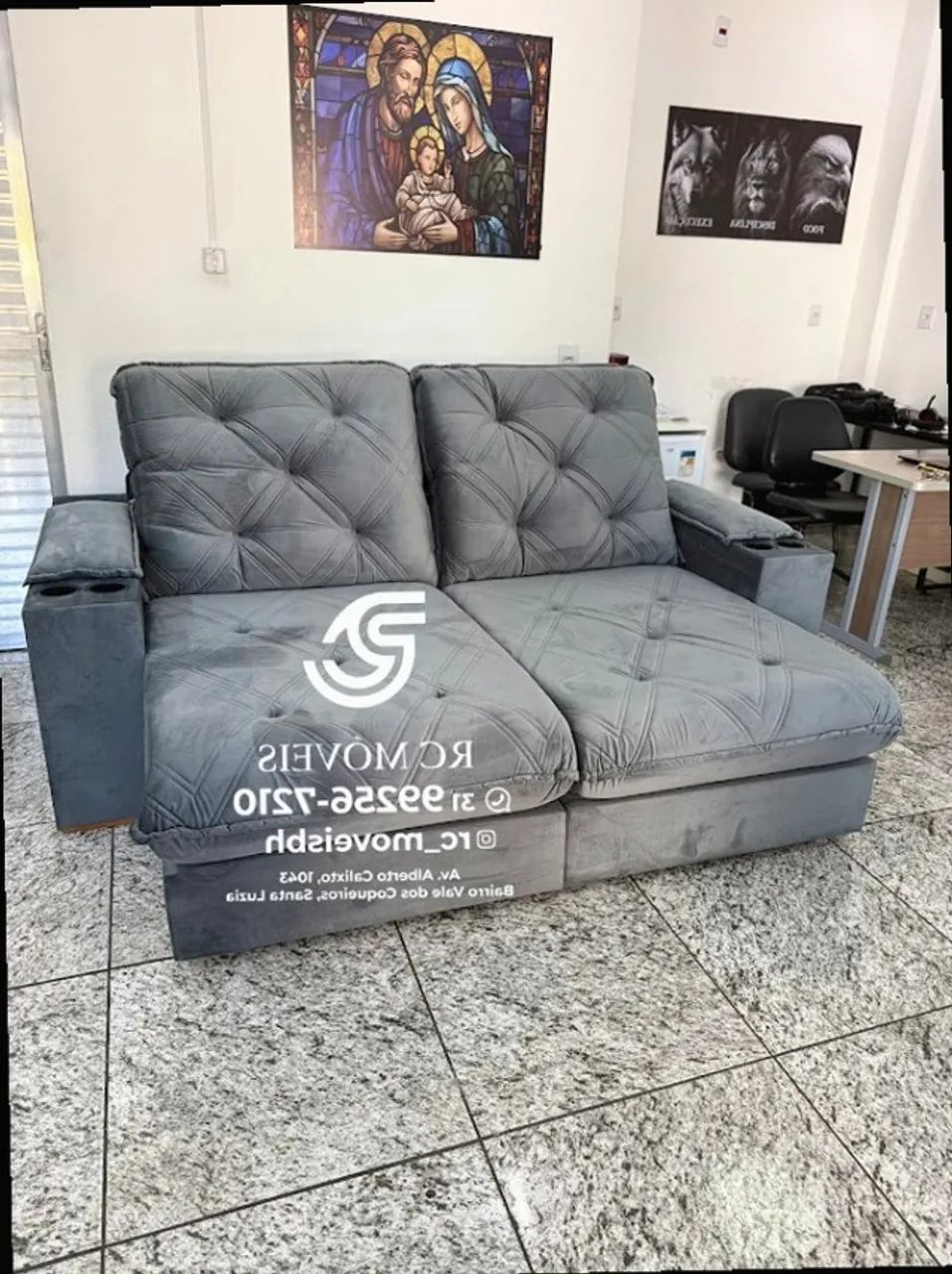 Sofá Retrátil Reclinável Cuiabá com Porta Copos D33 Molas Ensacadas - Foto 5