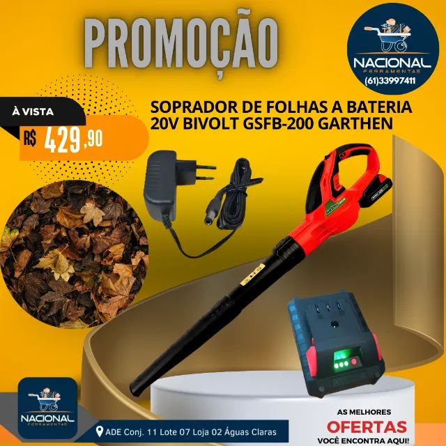 Soprador de Folhas a Bateria 20V  Garthen GSFB-200  Novo