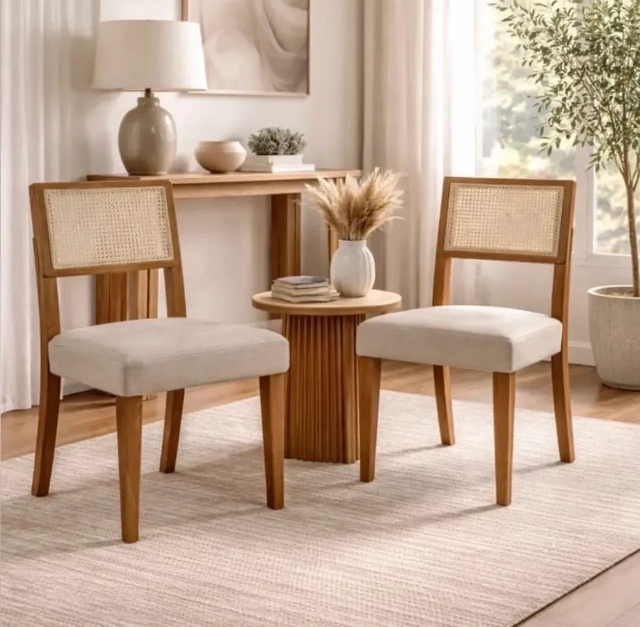 Kit 4 Cadeira Madeira Maciça Rattan Estofada Jantar Moderna - Foto 5