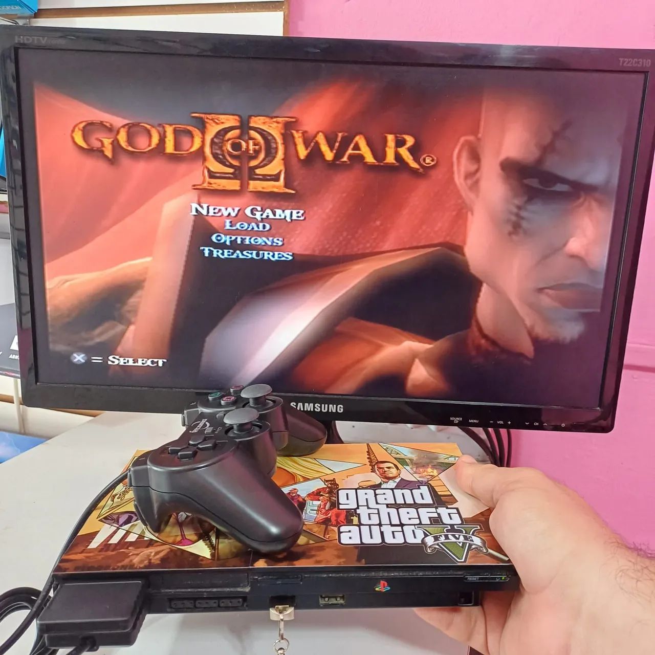 Ps2 seminovo completo com leitor + 30 jogos de brinde