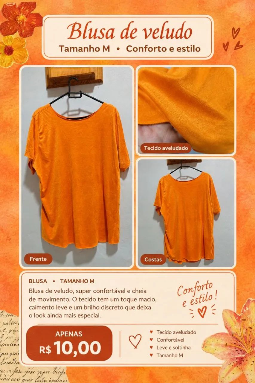 BLUSA LARANJA AVELUDADA