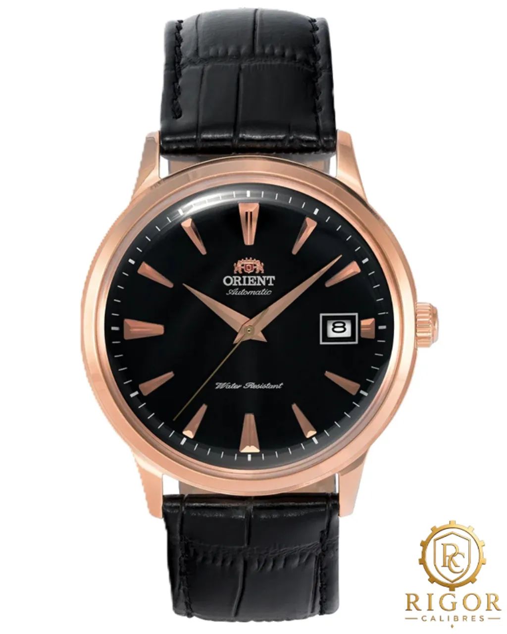 Relógio Orient Bambino Automático Classic TAC00001B0 Caixa em Ouro Rosê Pulseira de Couro