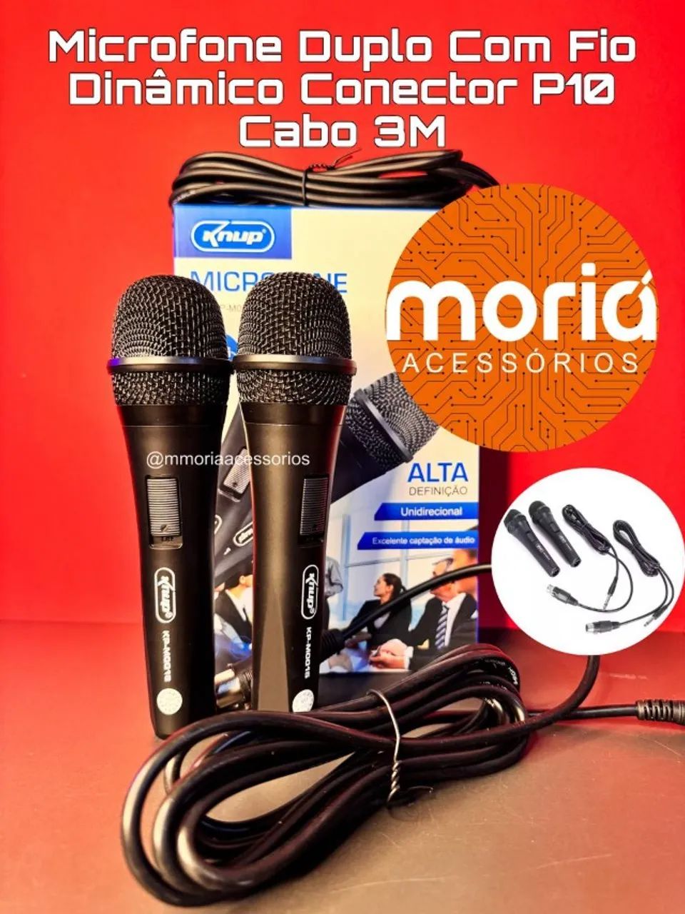 Microfone Duplo Dinâmico (2 Microfones) com Fio Knup Kp-m0015