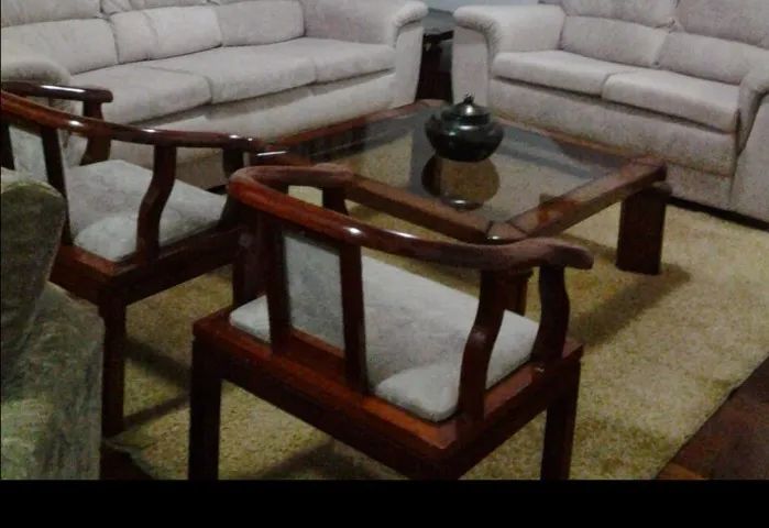 Conjunto de Sala - Mesa de Centro + Mesa de Canto + Cadeiras