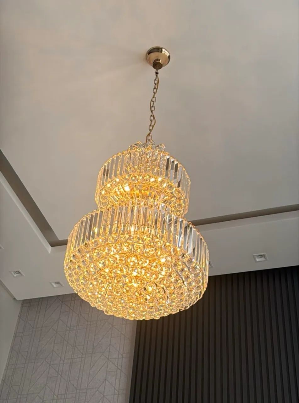 Lustre De Cristal Legítimo K9 Gold Imperial Cristal Transparente Com Metal Dourado - Foto 4