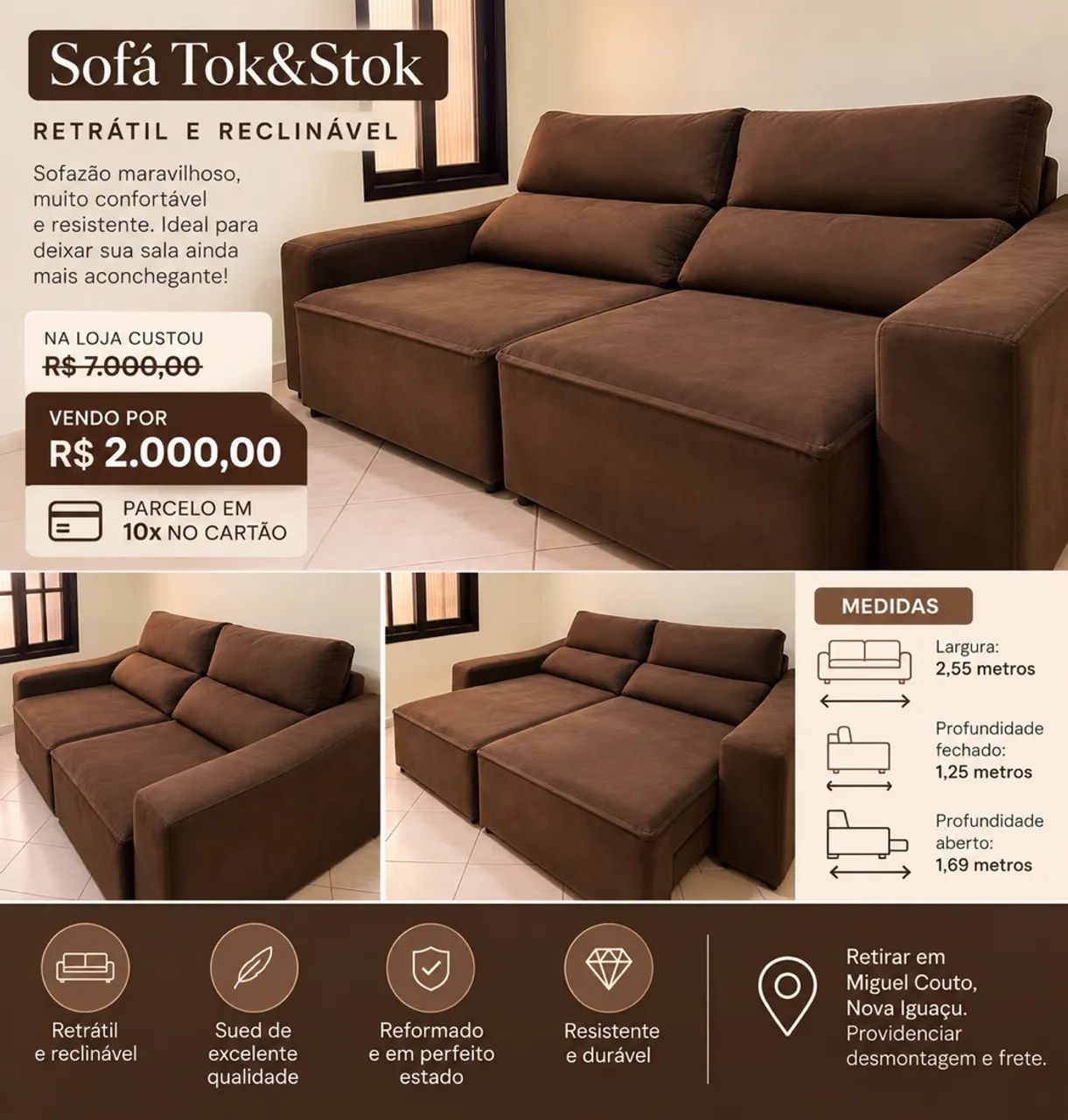 Sofá Retrátil Reclinável Tok Stok 