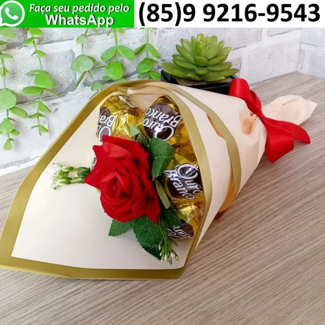 Buquê Rosa Vermelha Chocolates Presente Namorada Esposa Mulher