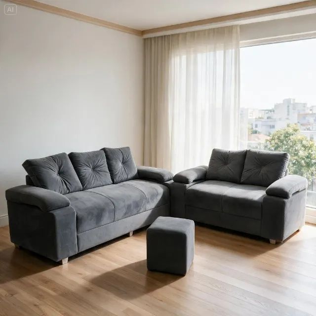 Sofá 2 e 3 Lugares Braço Fofão Suede Marrom D33 Confortável Premium - Foto 2