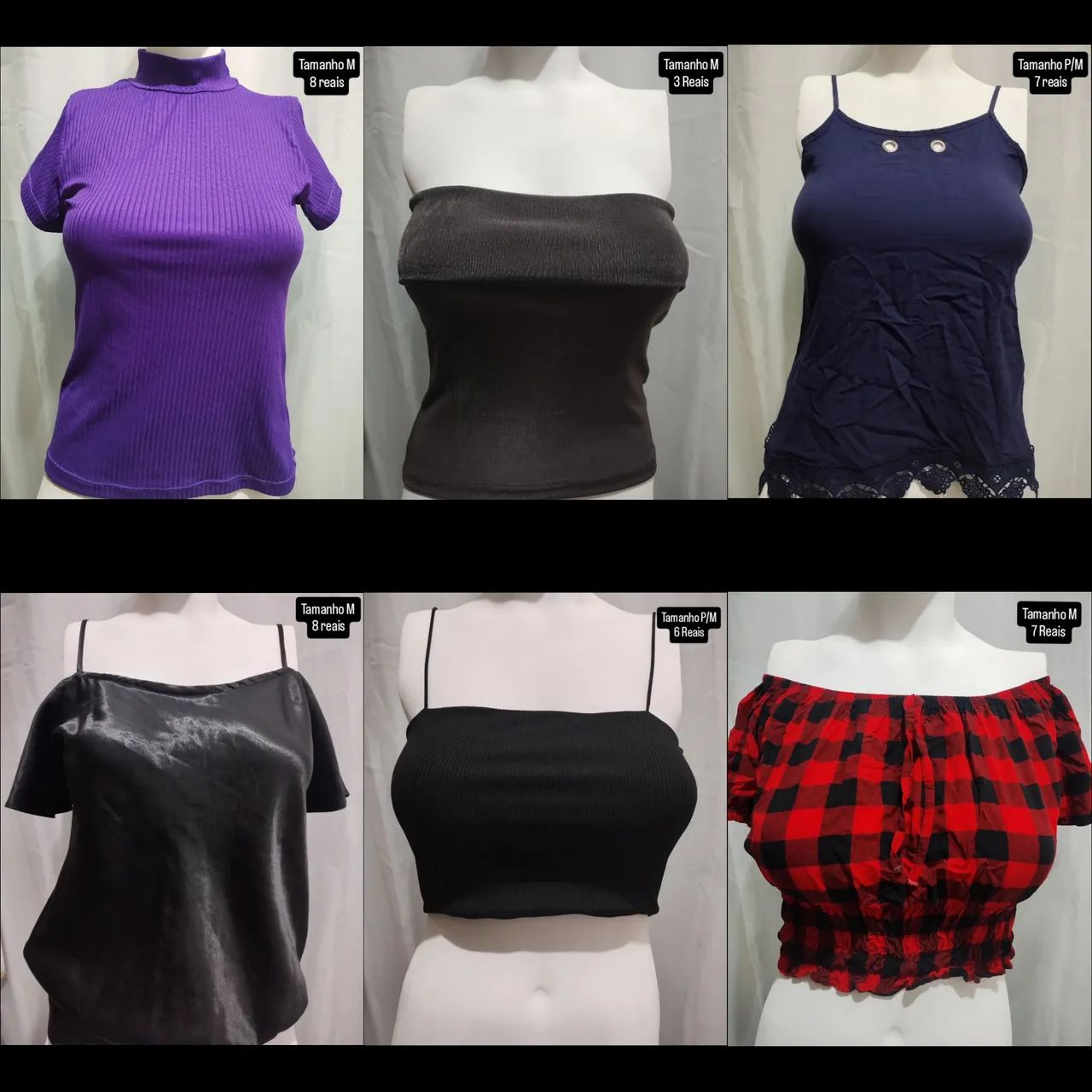 Blusas de 3 a 8 Reais