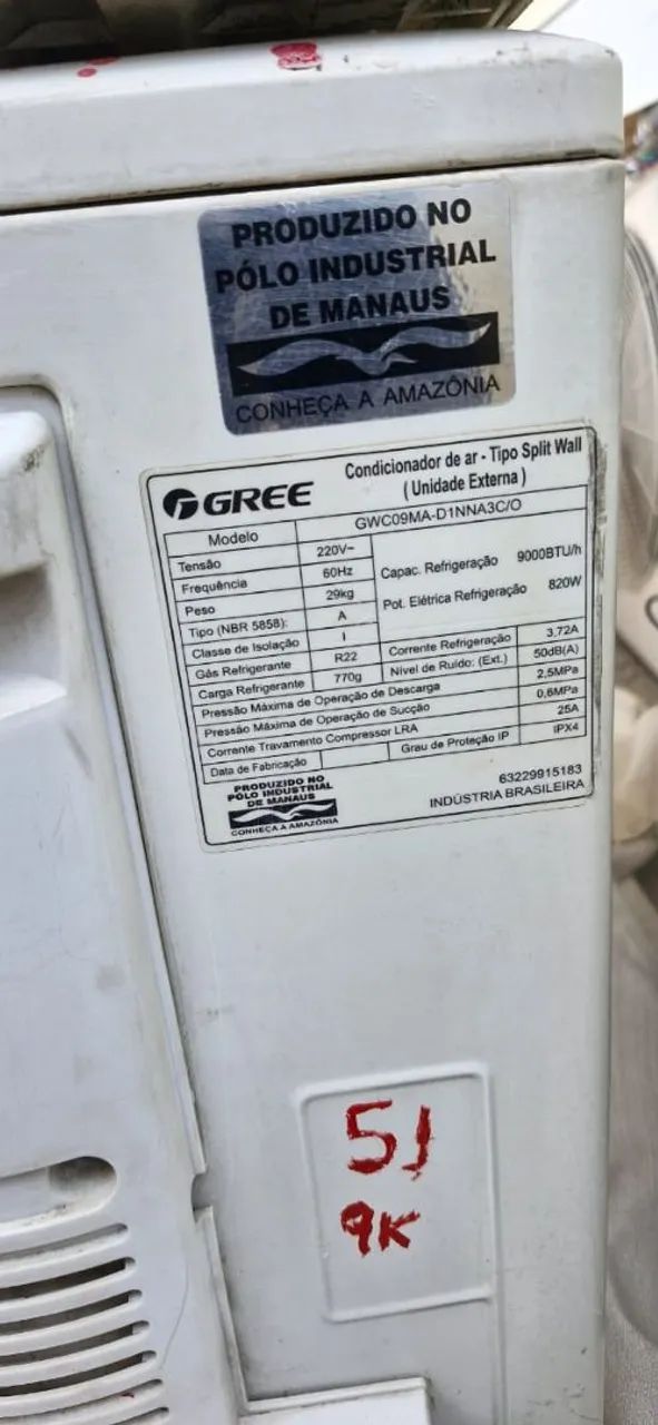 Ar Condicionado Split GREE - 9.000 BTUS  - Usado