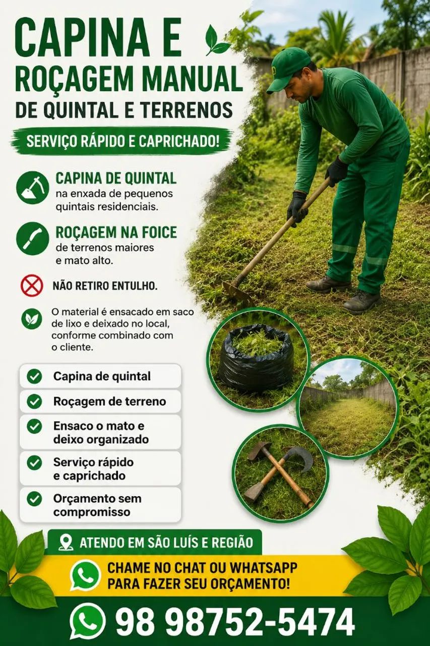 Capina e Roçagem Manual de Quintal e Terrenos