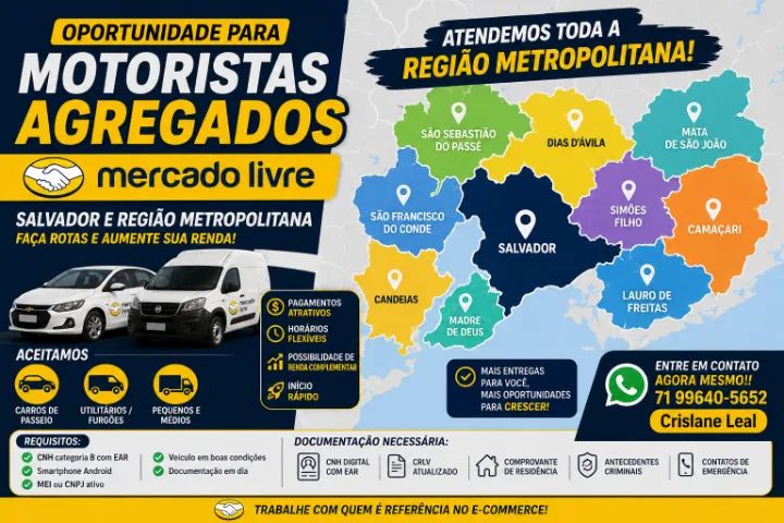 VAGA PARA AGREGADOS - MERCADO LIVRE | SALVADOR E REGIÃO METROPOLITANA
