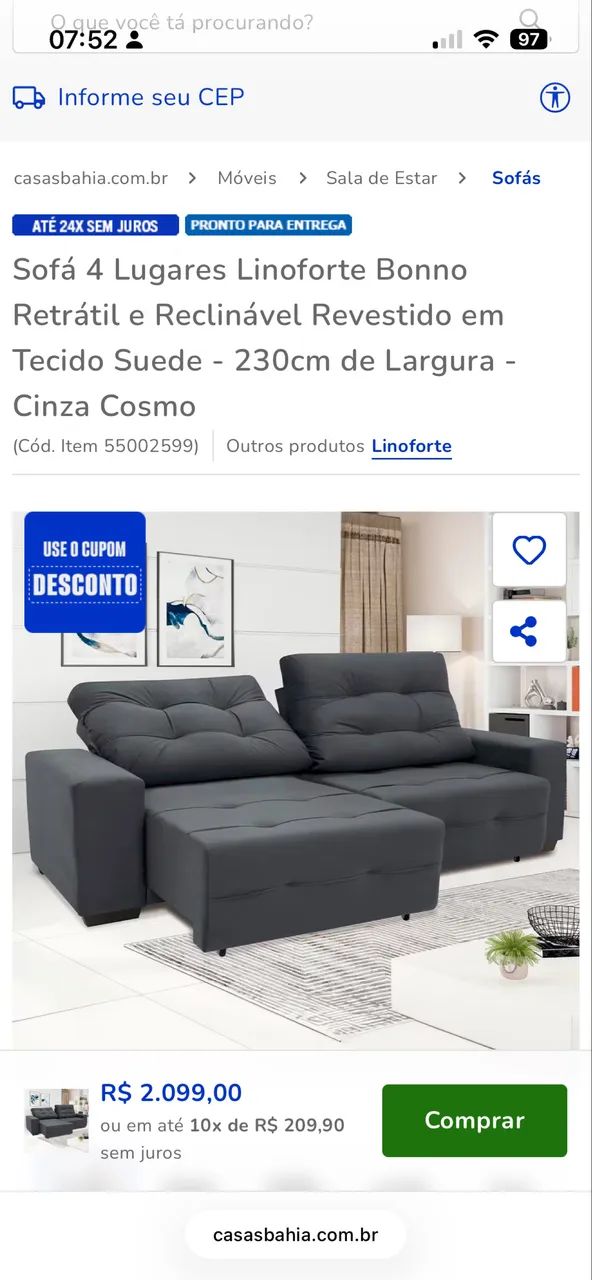 Sofá retrátil e reclinável 4 lugares 2,30 - Foto 3