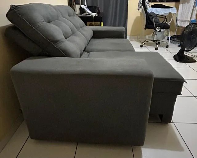 Sofá cinza 2 Lugares Retrátil Reclinável Suede Phormatta Abbas