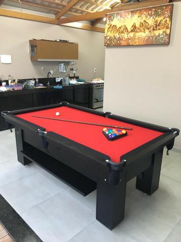 Mesa de Bilhar Cor Preta Tecido Vermelho com Bordas Pretas - Foto 5