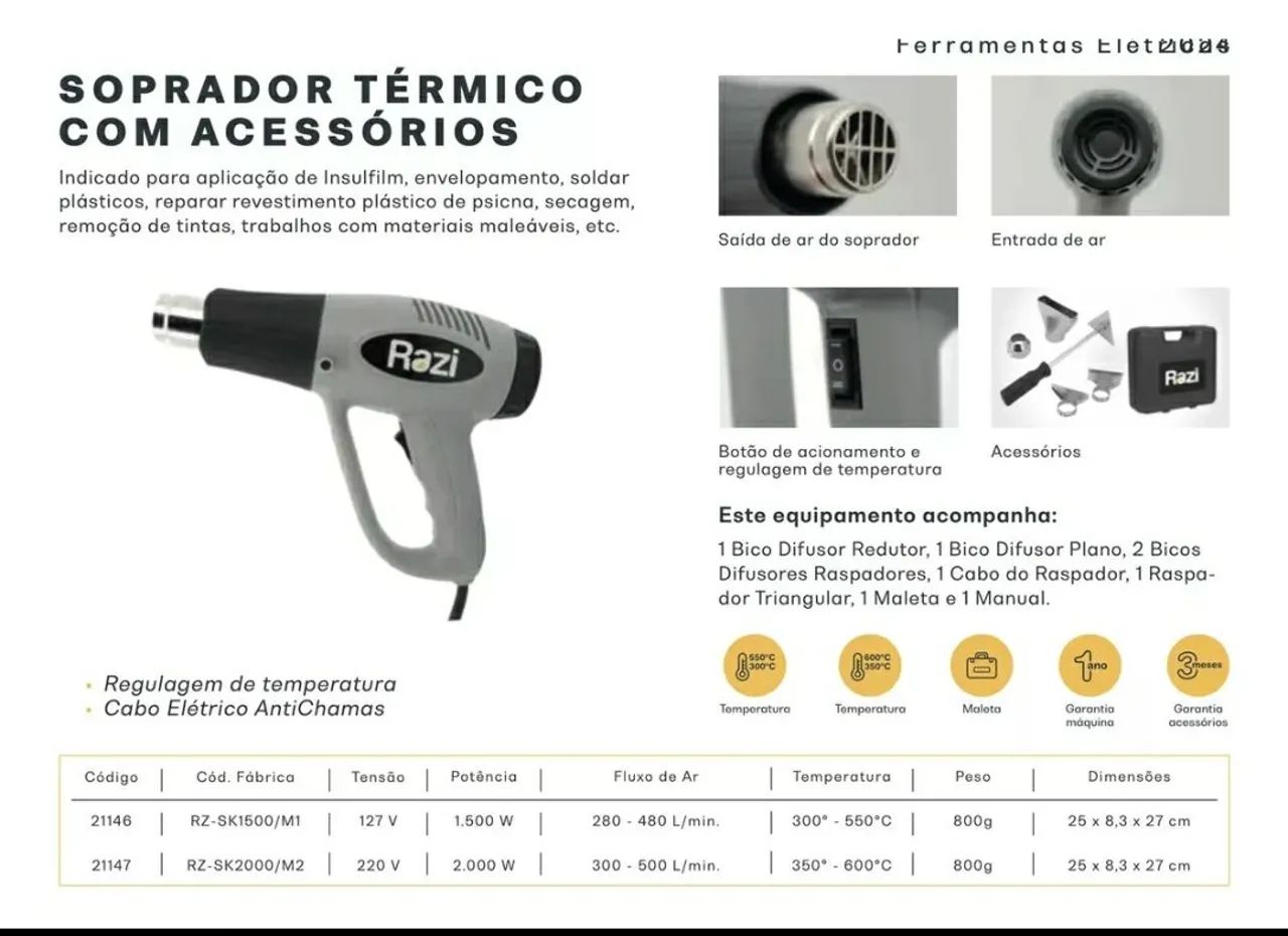 Soprador  Térmico -  Maleta e Acessórios - Pistol de Ar Quente - Foto 2