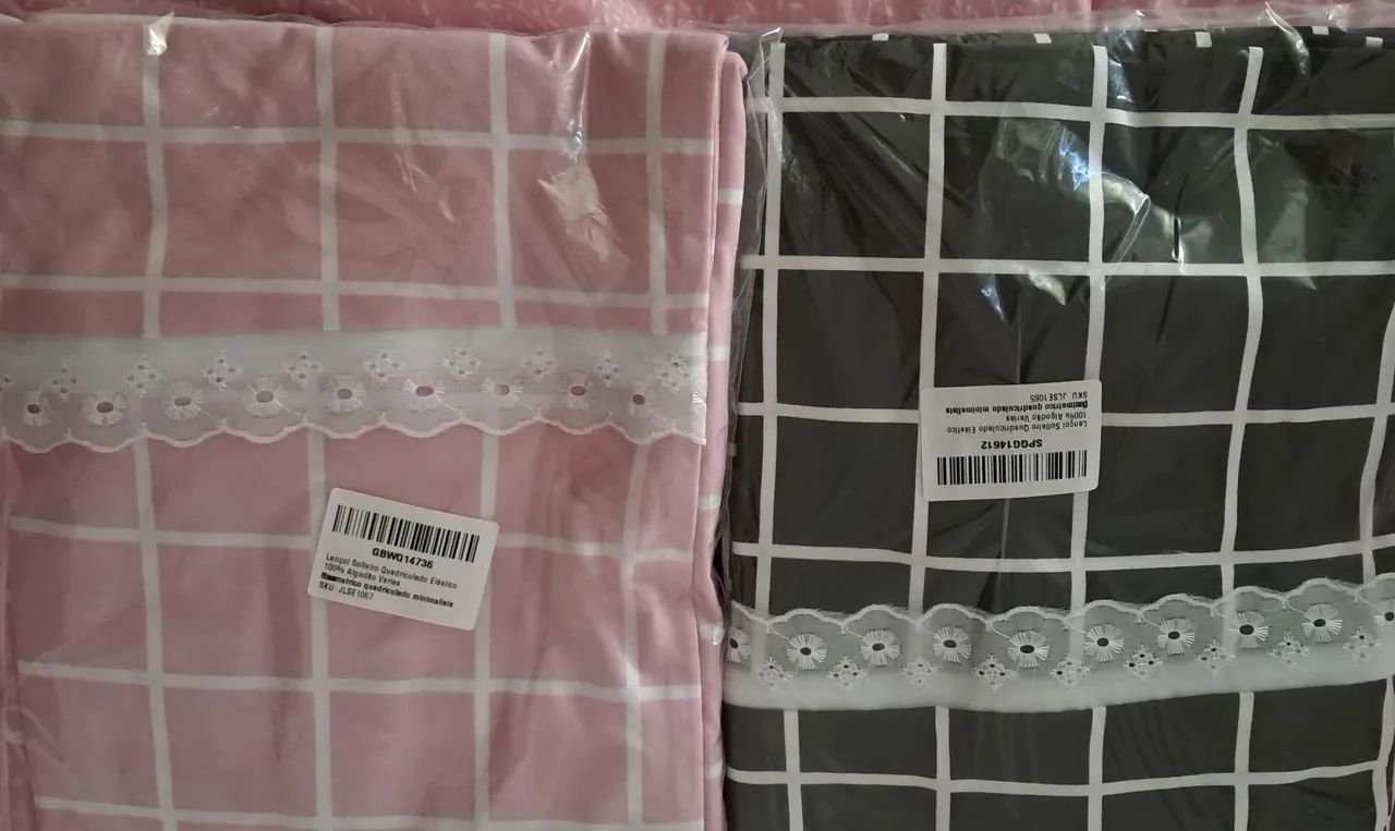  2 jogos de Lençois Solteiro 2 peças Quadriculado Elástico-novos