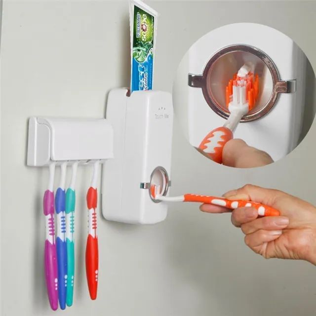 Dispenser Pasta De Dente + Suporte para 5 Escovas + Dupla face par colar - Foto 3