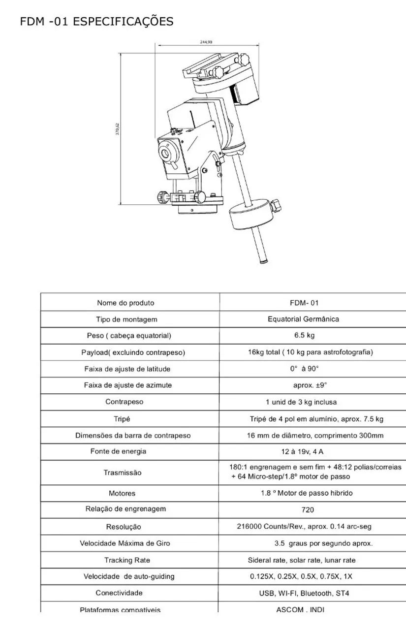 Montagem Equatorial Alemã FDM-01 Fabio Moura - Foto 2