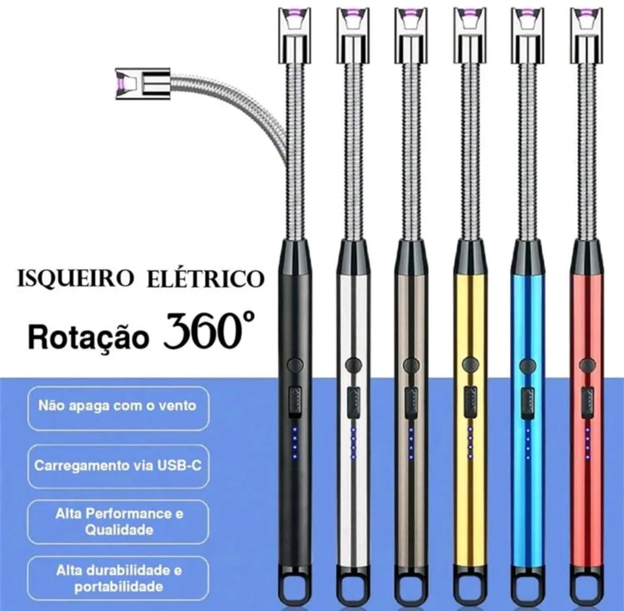 Isqueiro Elétrico Recarregável Rotativo 360°