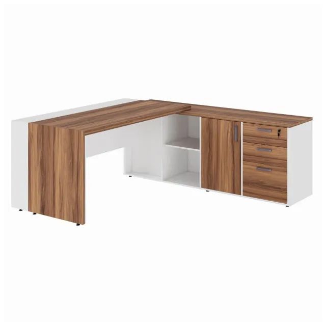 Mesa Presidente Com Armário Pedestal Nogal Branco Design Executivo Premium 34602