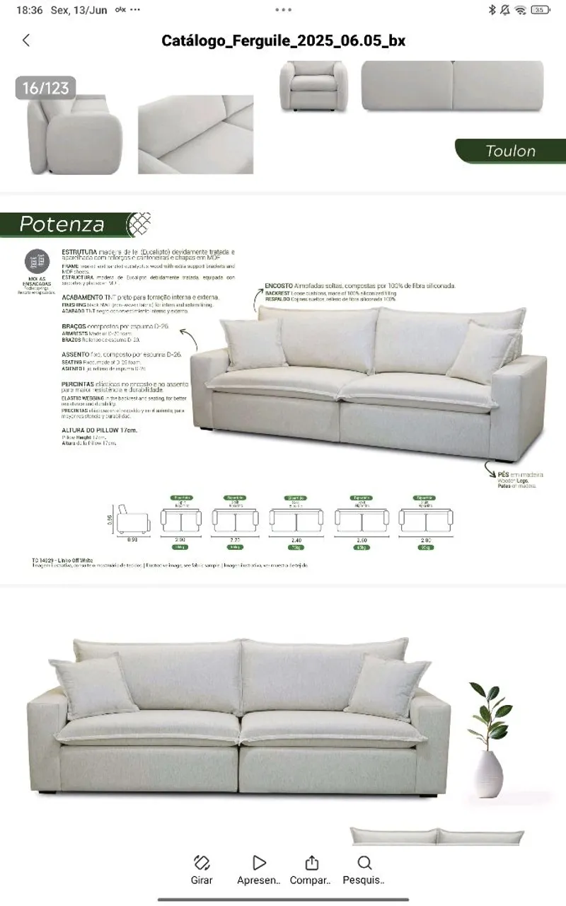 Sofá Potenza 3 Lugares Toulon Linho Off White