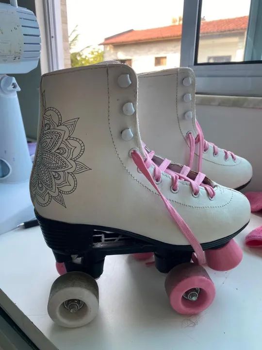 Patins Roller Quad Rosa e Branco - Foto 2