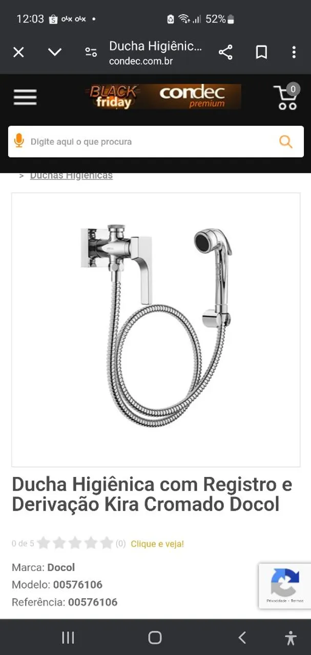 Ducha Higiênica com Registro e Derivação Kira Cromado Docol
