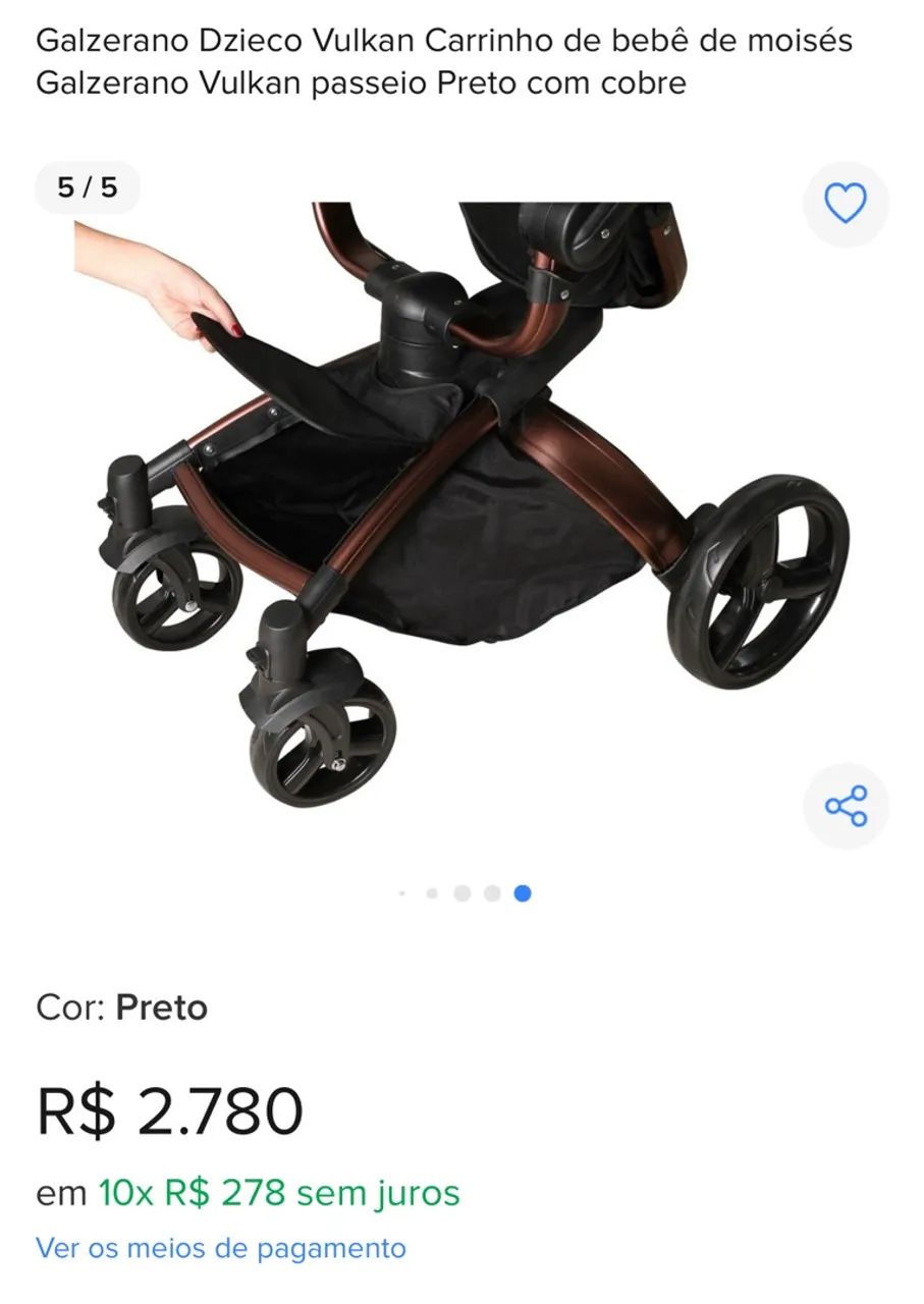 Carrinho Travel System Vulkan 360º Preto e Cobre + Bebê Conforto + Base - Dzieco - Foto 6