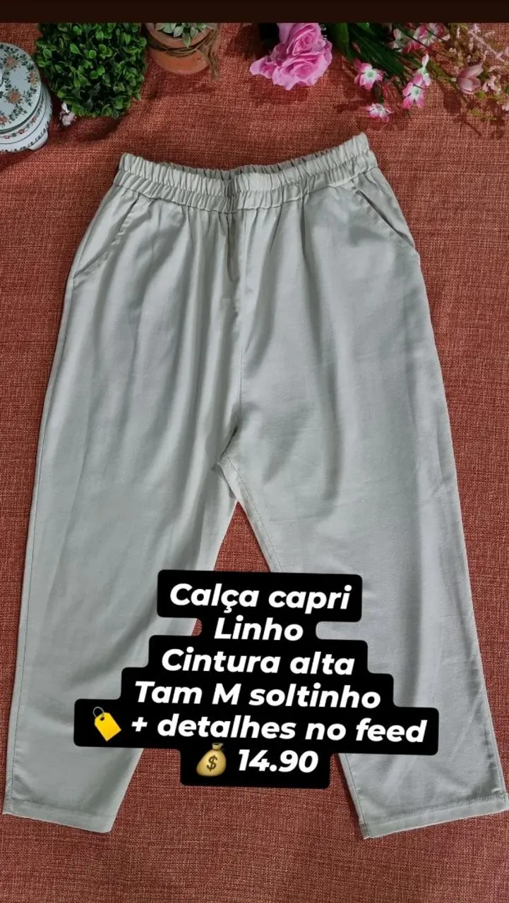 Calça Capri Linho Cintura Alta - Tam M