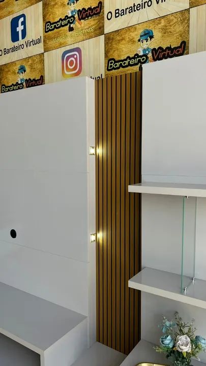 Estante Home Para TV 55 Polegadas Cross 2.1 Com LED Lukaliam Off White/Tauari Ripado  - Foto 2