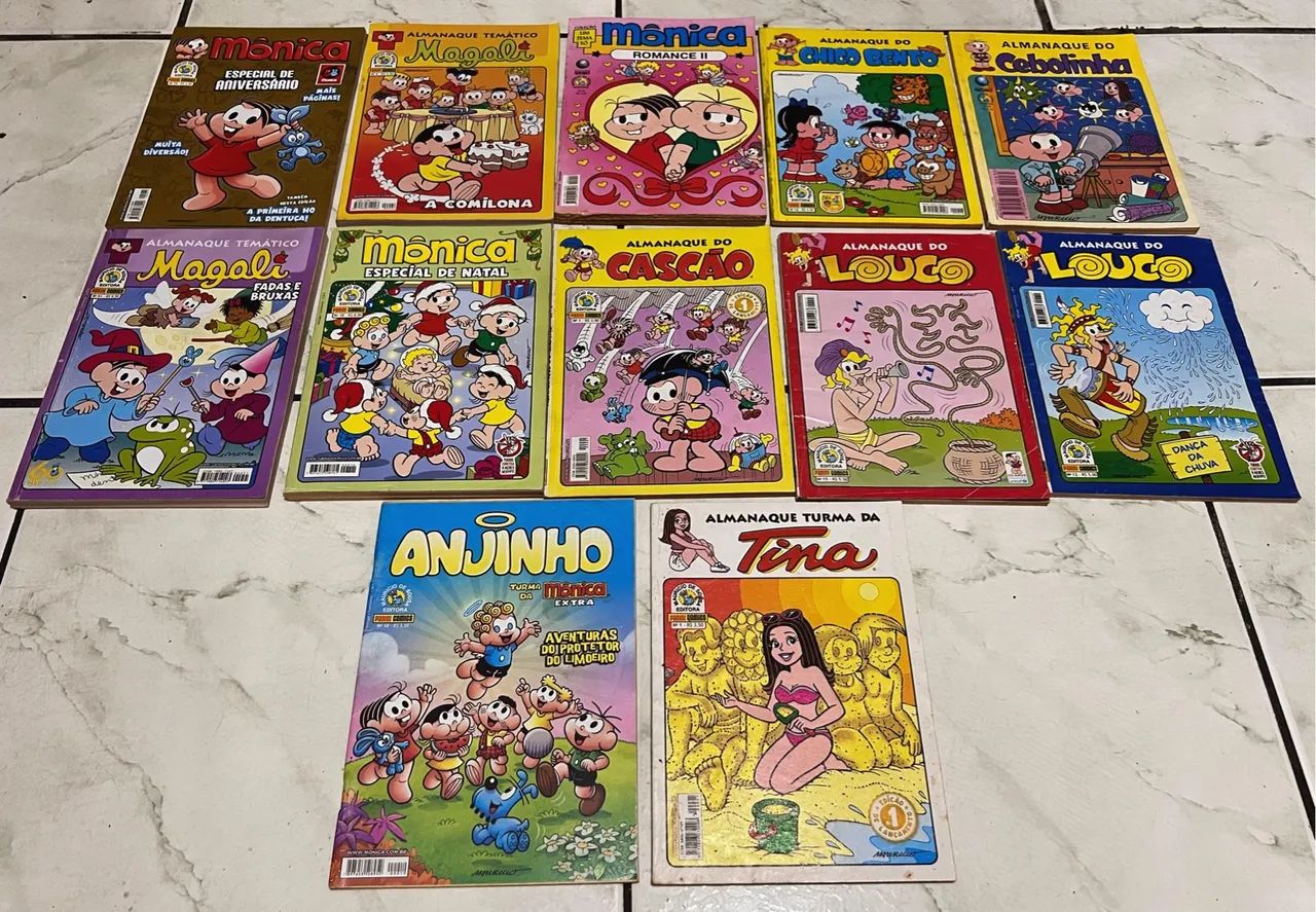 Revistinhas turma da Mônica, cebolinha, cascão, Magali, Chico