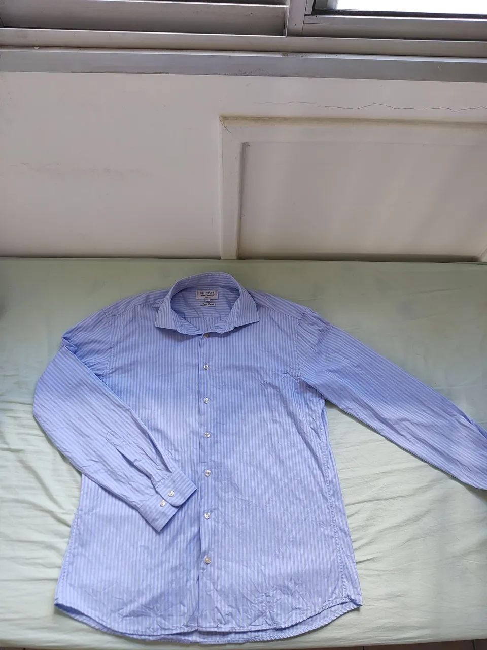 Camisa Social Du Côté Linha Premium Algodão Egípcio Listrada Azul Clara