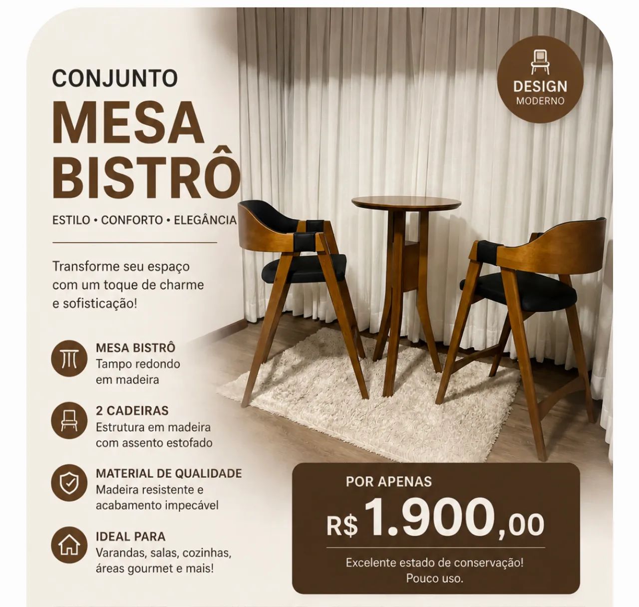 Conjunto Mesa bistrô e cadeiras 