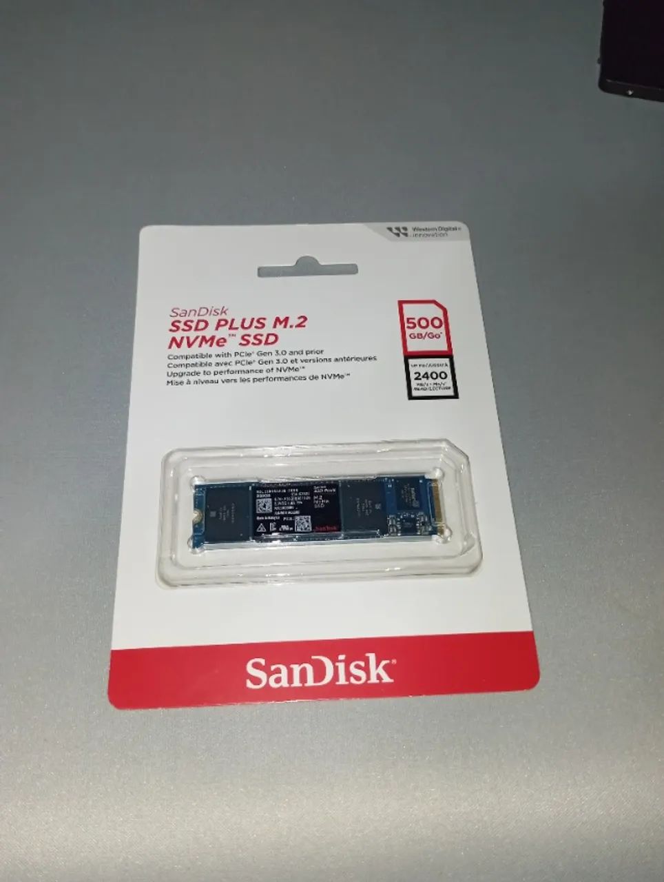 (LACRADO) SSD SanDisk Plus, 500GB, M.2 NVMe PCIe 3.0, Leitura 2400MBs e Gravação 1500MBs